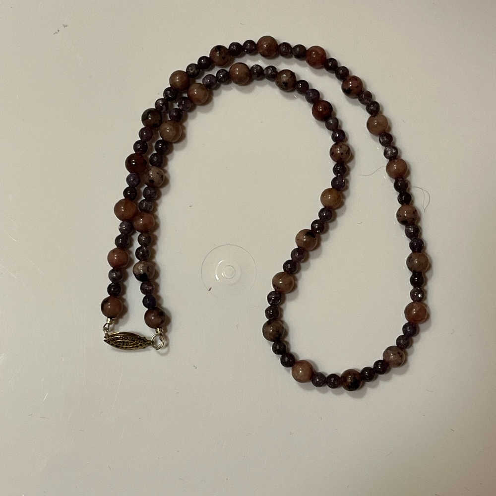 Boho Sterling Clasp Purple Stone Necklace 18” length - Picture 5 of 7